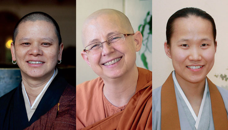 Portraits of Keiryu Liên Shutt, Ayya Suddhama, Doyeon Park smiling