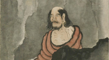 Bodhidharma meditating in a cave.
