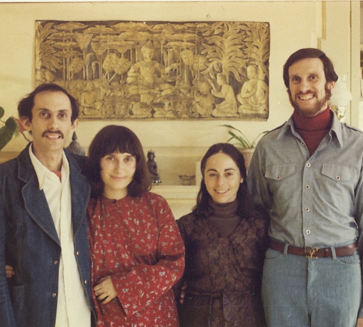 Jack Kornfield, Sharon Salzberg, Jacquelline Mandell, and Joseph Goldstein standing together.