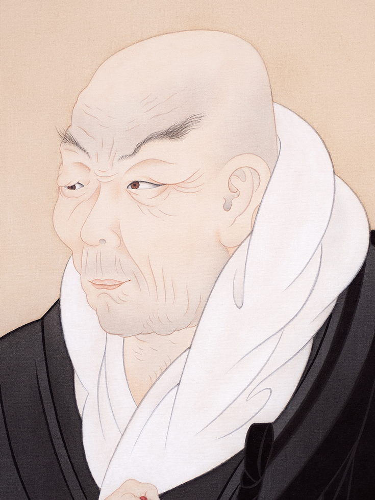 A painting of an old man wearing black and white robes.
