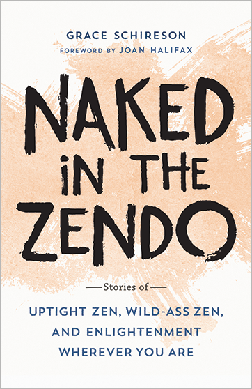 Book cover. "Naked in the zendo" is written in large text against an orange background.