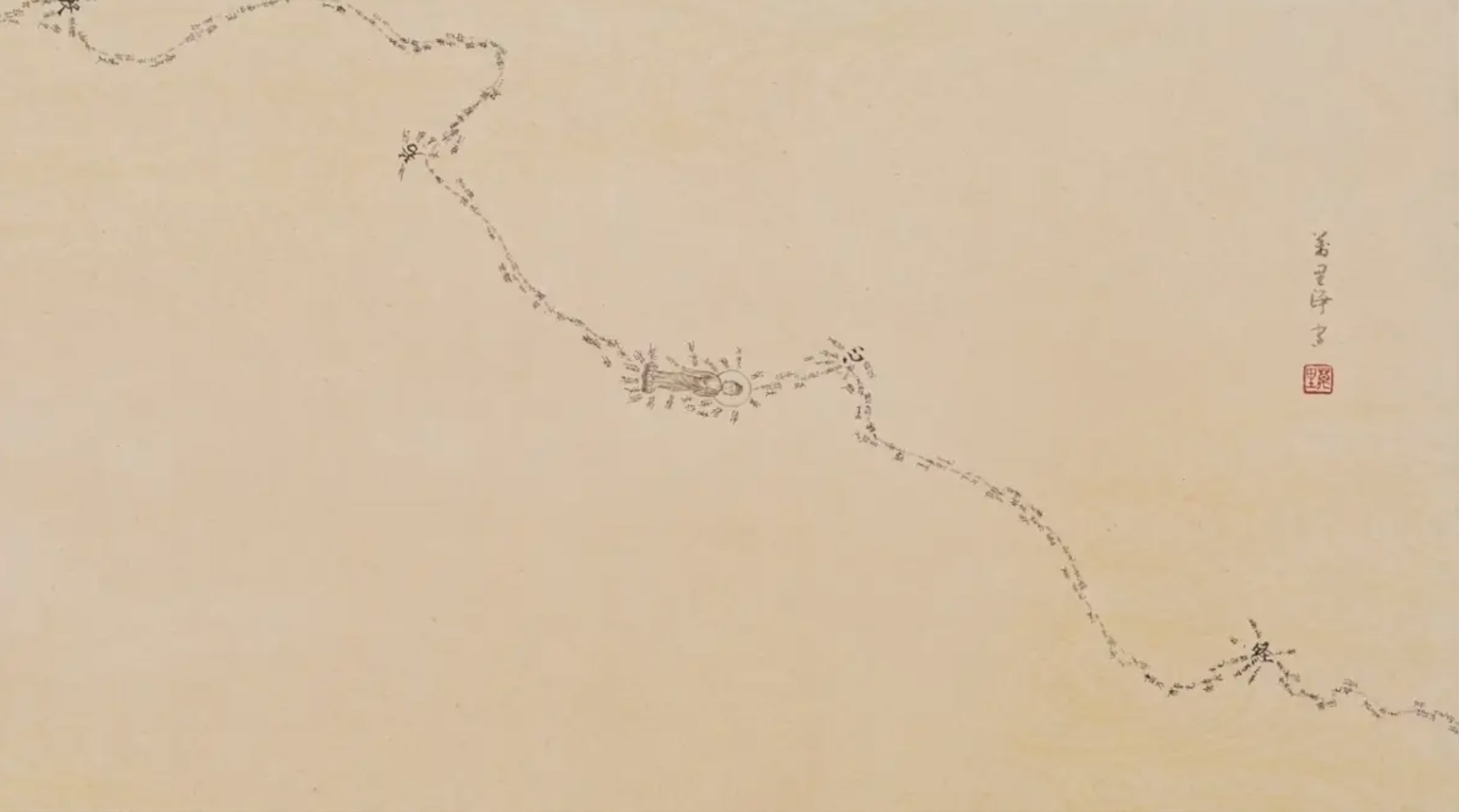 A drawing of lines of ants.