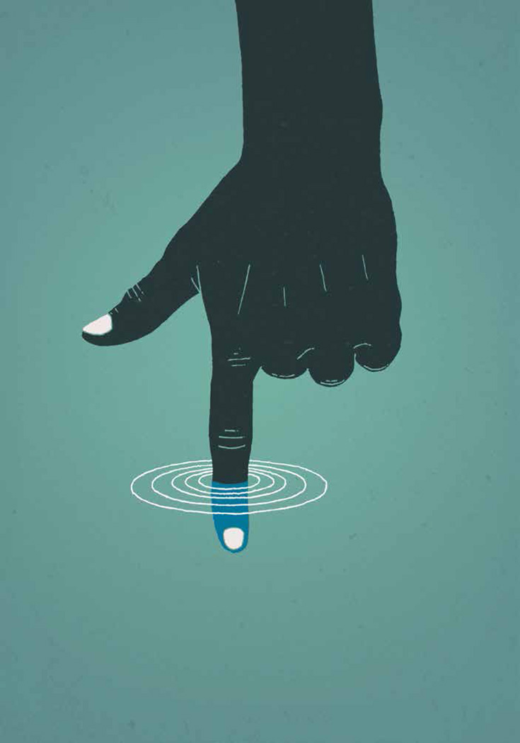A drawing of a person putting their finger in the water.