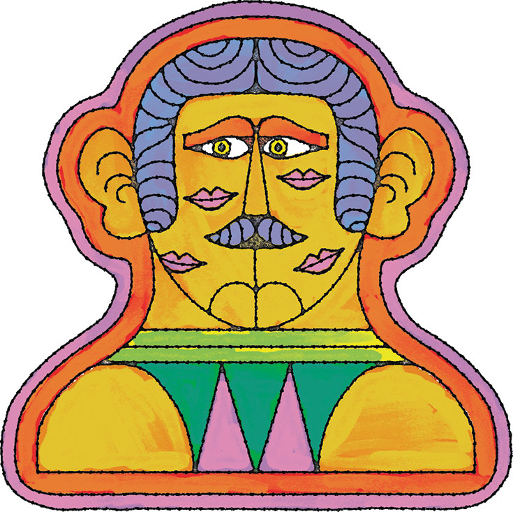 A cartoon drawing of a mirrored face.