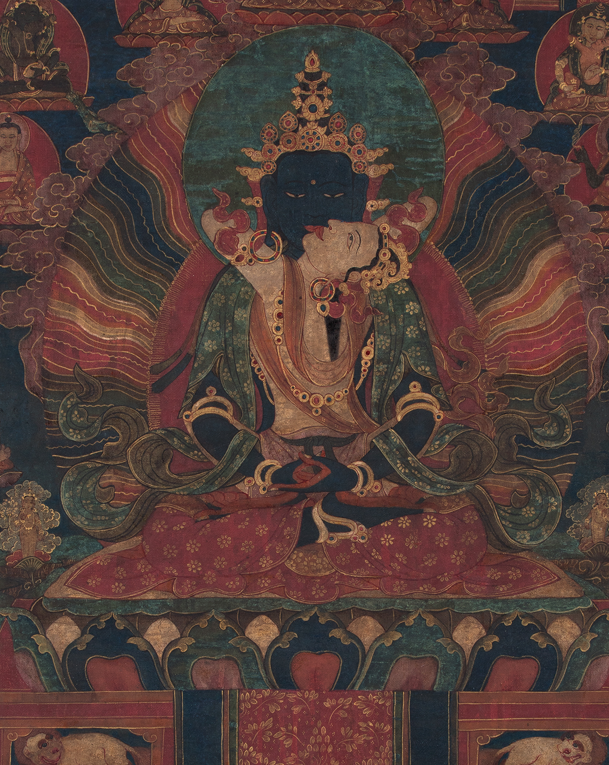 A painting of two goddesses kissing.