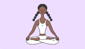 An illustrated woman demonstrates how to meditate