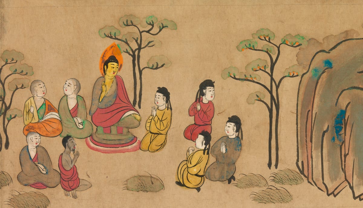 Painting of the Buddha preacahing.