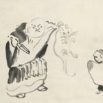 Calligraphy of a man cutting a cat.