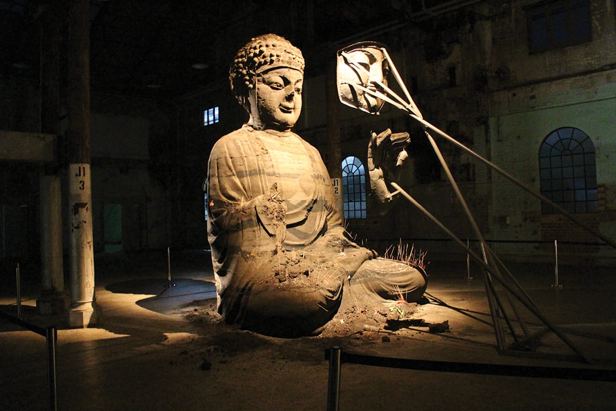 Buddha sculpture under construction.