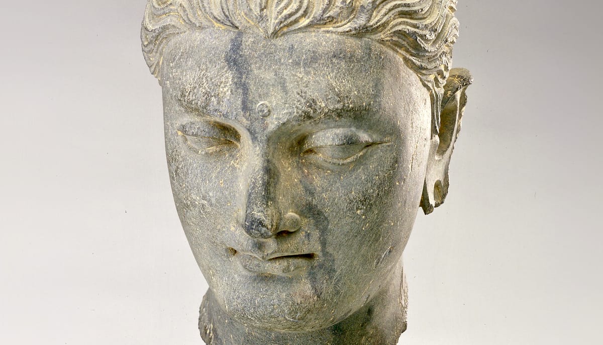 Sculpture of a Buddha head.