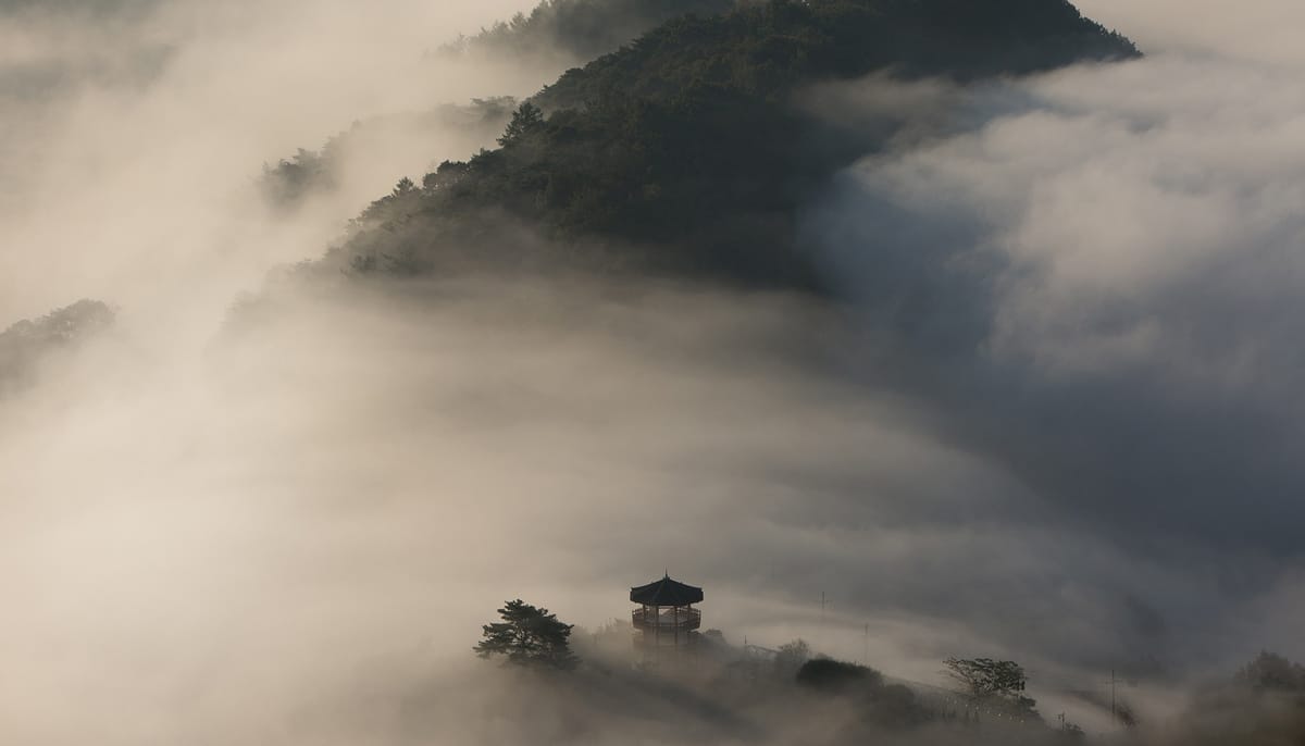 Pagoda in the mist.