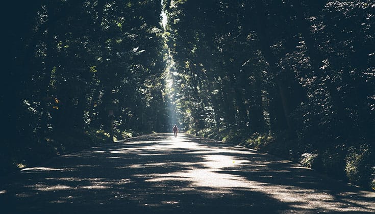 A person walking alone on a path.