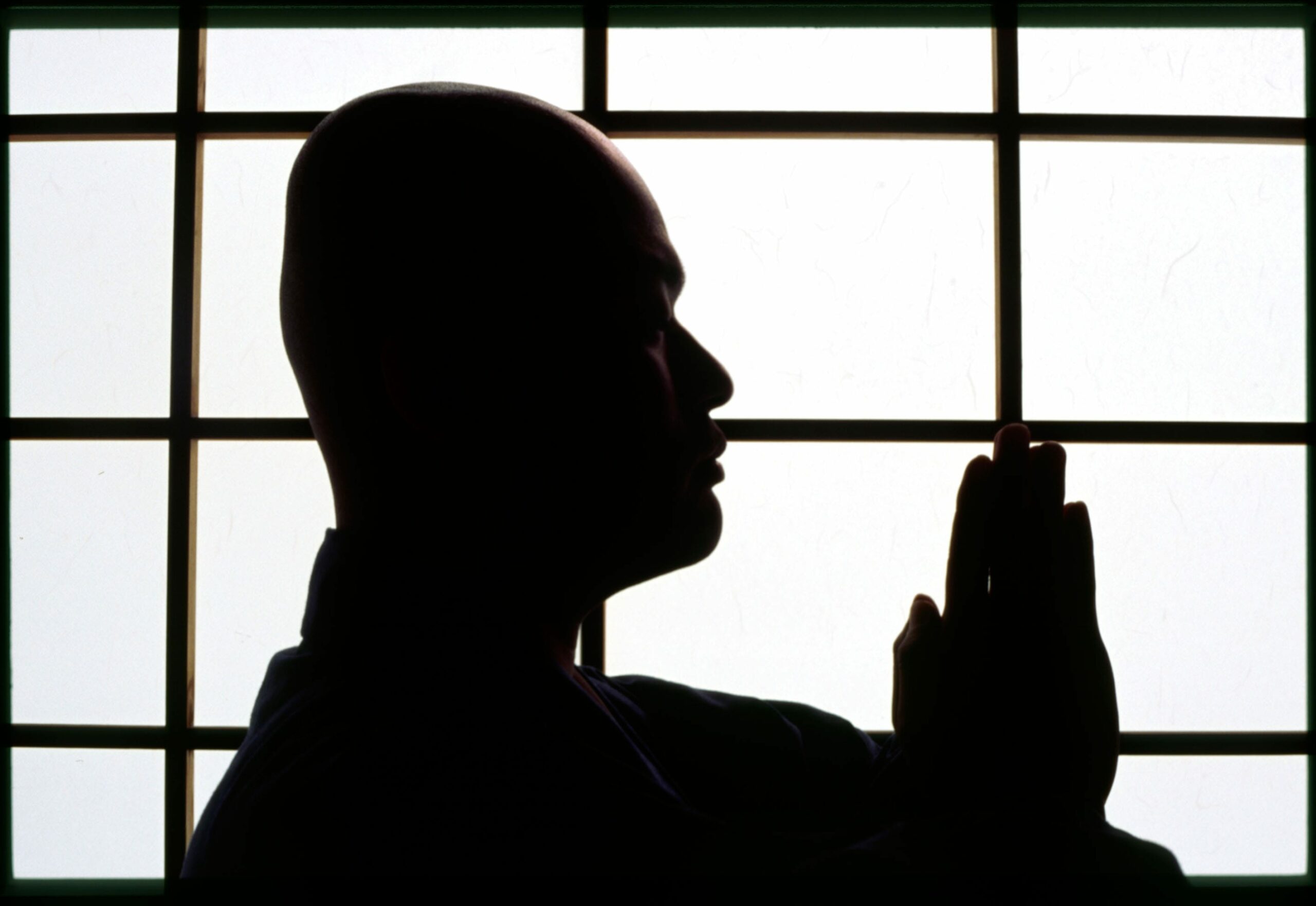 A Zen monk of the Soto School performs gassho salutation at the Seiryu ji Temple in Hikone City Japan