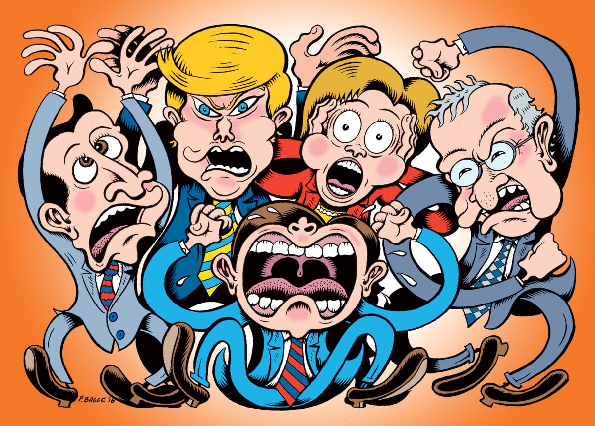 Peter Bagge, Hillary Clinton, Bernie Sanders, Ted Cruz, Donald Trump, Marco Rubio, Politics, Buddhism