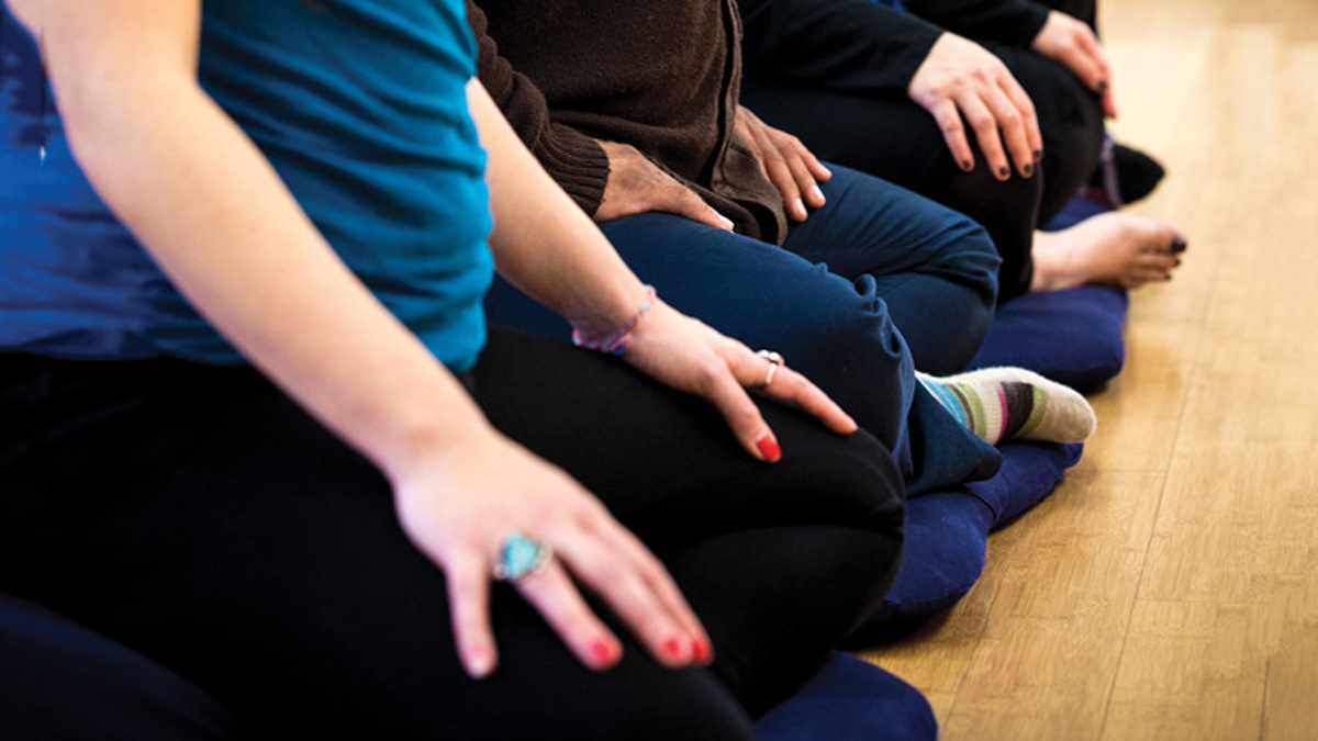 lineup of seated meditators