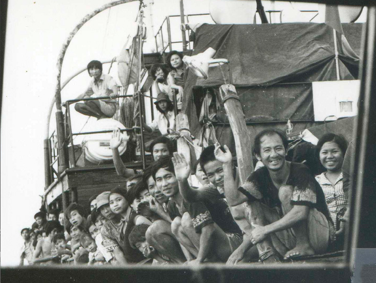 refugees on board the "Roland" freighter