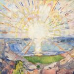 Painting of a bright sunshine over the horizon by Edvard Munch