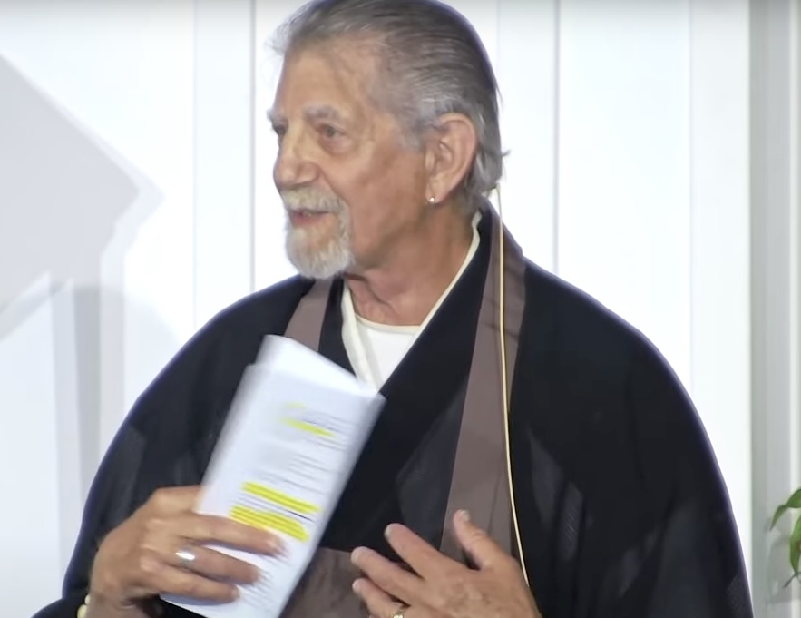 Peter Coyote is seen giving a talk at San Francisco Zen Center
