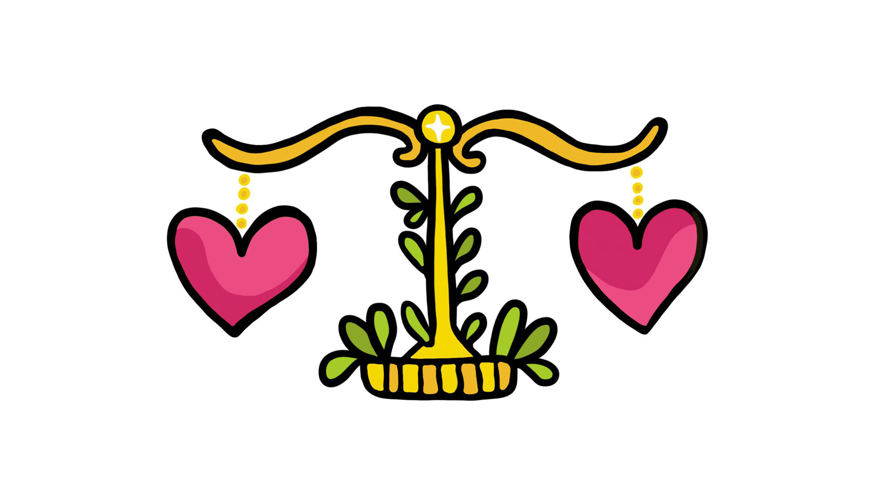Illustration of two hearts balanced on a scale.