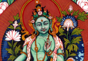 Painting of Buddhist goddess Green Tara by Prithvi Man Chitrakari.